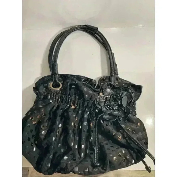 No brand Black Medium sized purse floral and sequin shoulder bag leather handle - Picture 1 of 9